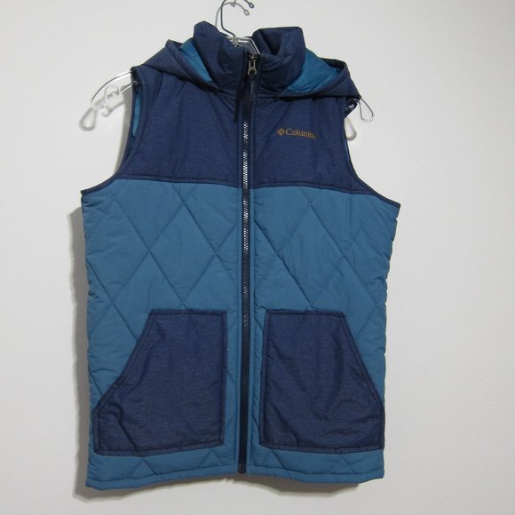 Columbia Other - Columbia Boys Puffer Vest L Blue Hoodie Zippered Front Pockets Unisex
